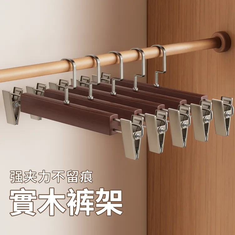 实木裤架夹子家用无痕服装店专用木质衣架挂裤带夹子衣柜收纳神器