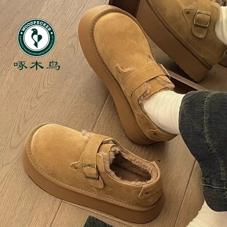 啄木鸟加绒厚底勃肯鞋女2025新款秋冬手工棉鞋明星同款百搭雪地靴