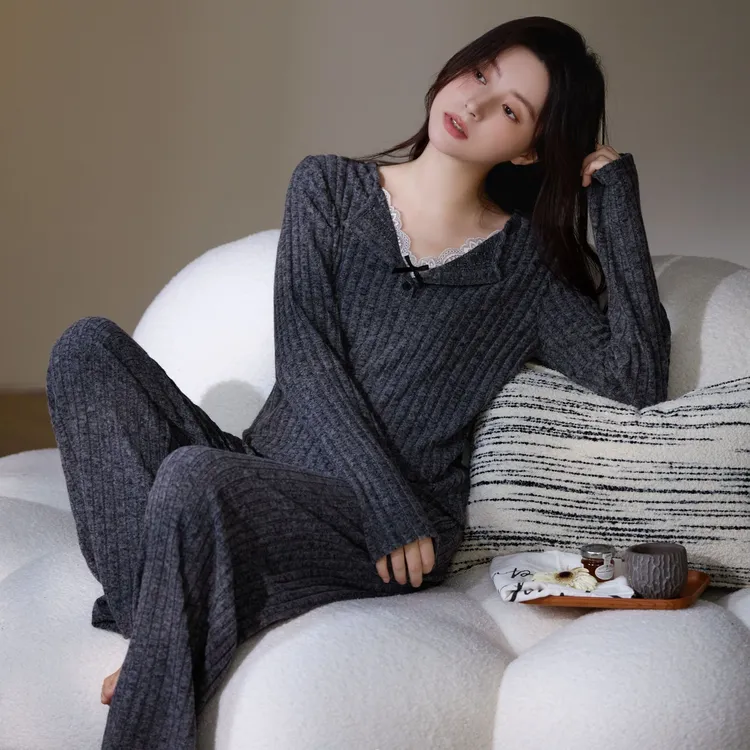 2025新款慵懒风睡衣女春秋季长袖简约休闲显瘦家居服套装可外穿