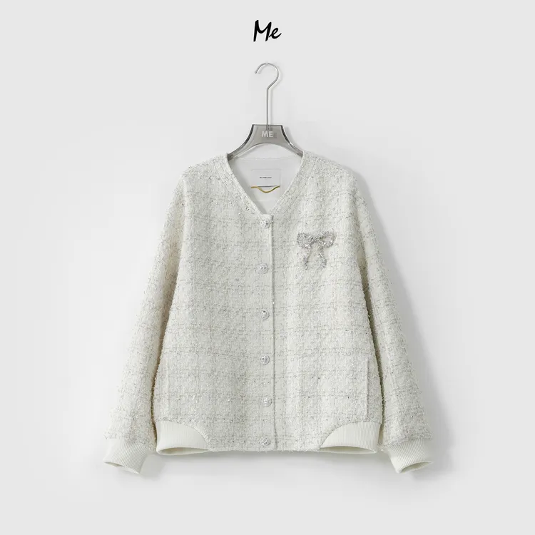 ME【MM棒球小香】绵羊毛混纺重工混纱花呢时尚百搭时尚外套MESS0562