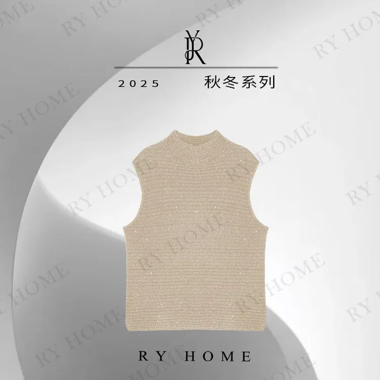 【容雨RYHOME】羊绒羊毛混纺高端时尚亮片无袖针织毛衣253M3328