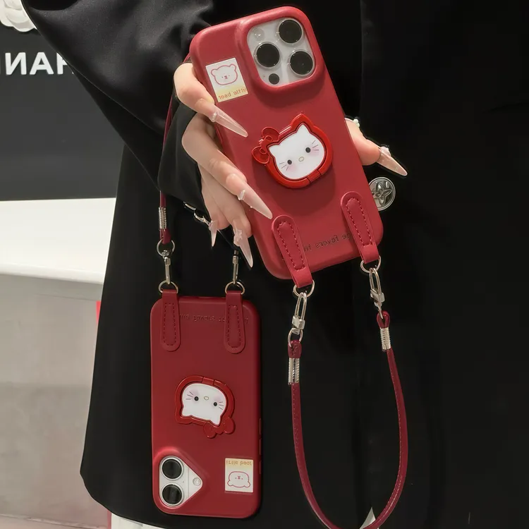 安可拉红KT支架挂绳适用苹果17/16promax手机壳小米14vivoppo华为