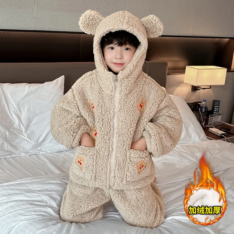 儿童装男童睡衣秋冬款家居服冬季珊瑚绒男孩法兰绒中大童加绒加厚