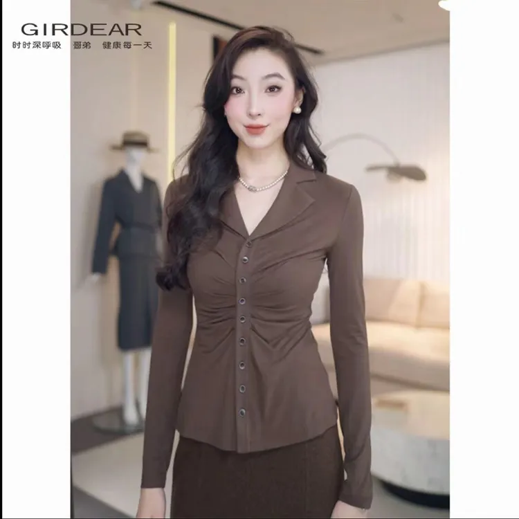 GIRDEAR/哥弟新款时尚休闲百搭气质女士长袖显瘦T恤上衣130097