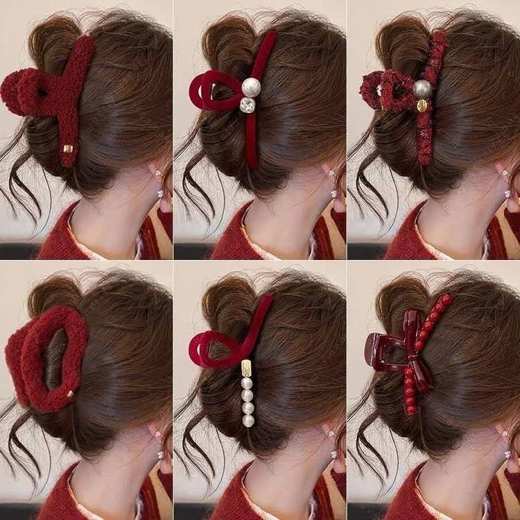 秋冬新年红色抓夹女2026新款高级感盘发夹后脑勺鲨鱼夹子发卡头饰