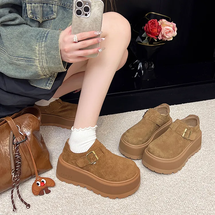 博肯鞋女2025新款爆款百搭秋季厚底松糕单鞋增高爆款乐福鞋女复古