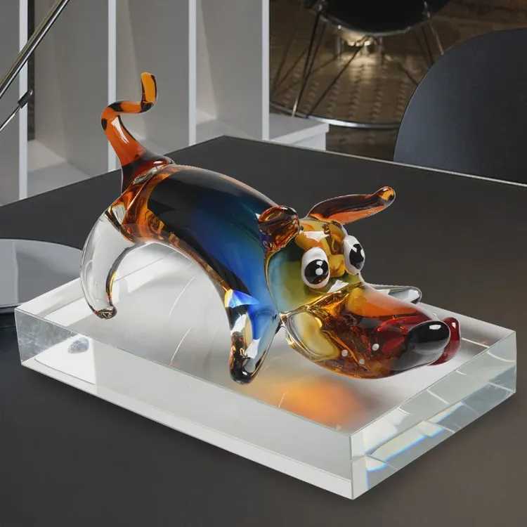 轻奢琉璃摆件工艺品水晶玻璃狗大象客厅玄关电视柜乔迁礼物