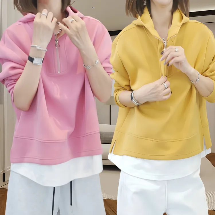 连帽假两件长袖卫衣外套女2025秋季时尚洋气网红洋气炸街女装上衣