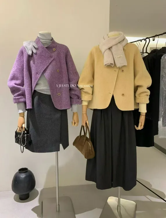 恩妮家 设计感简约立领小众气质百搭显瘦羊毛大衣毛呢外套