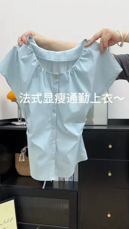 女款夏季穿搭2025新款通勤短衫低圆领衬衫法式洋气女士清凉感上衣