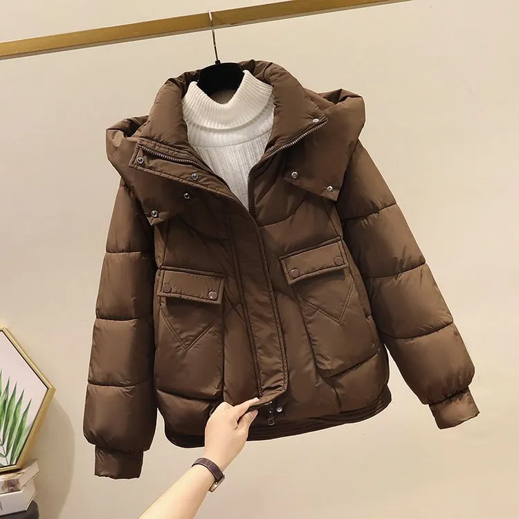 短款棉衣女2025冬新款时尚洋气韩版宽松连帽加厚收腰显瘦棉袄外套