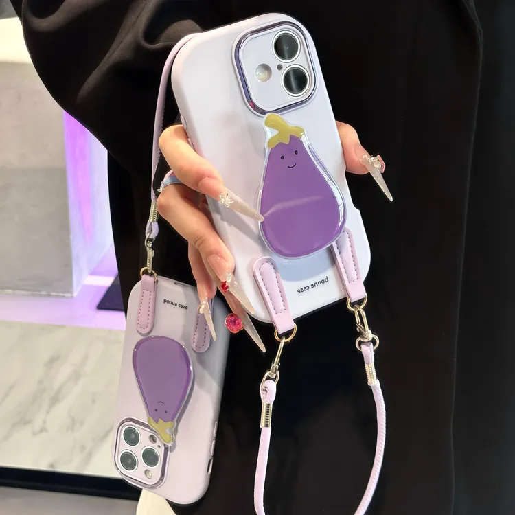 茄子支架挂绳适用苹果16/17手机壳iPhone15小米14vivoppo华为p70