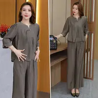 两件套中式2025夏季新款妈妈装气质时尚洋气显瘦套装上衣裤子2698