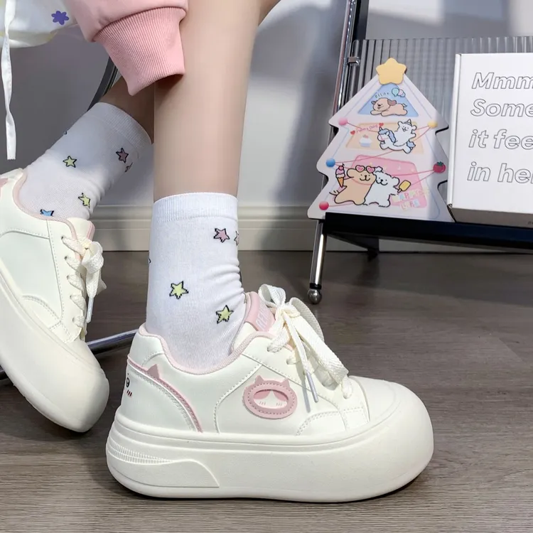 人本粉色大头小白鞋女2025新款原创百搭运动软底厚底板鞋网红爆款