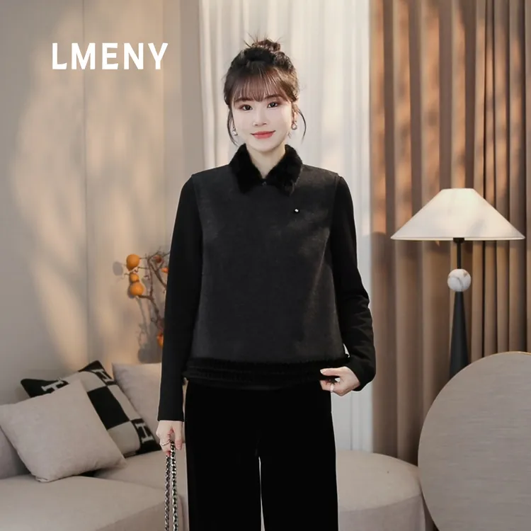 LMENY“慢时光”减龄利器~加厚金扣丝绒花边拼接毛呢马甲25DW036