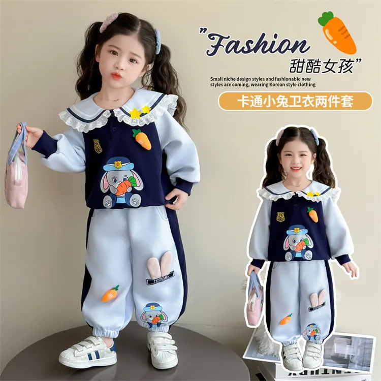 儿童套装女童春秋新款宝宝时髦洋气百搭网红卡通小童休闲两件套潮