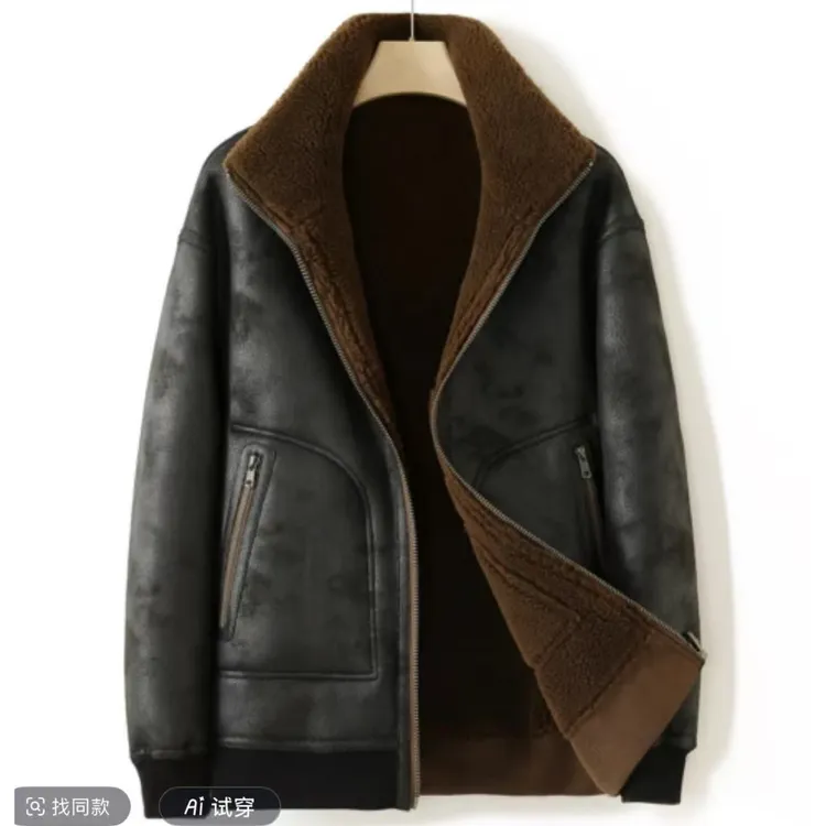 【海宁专柜】秋冬季海宁男士双面穿保暖时尚加厚皮草羊毛外套