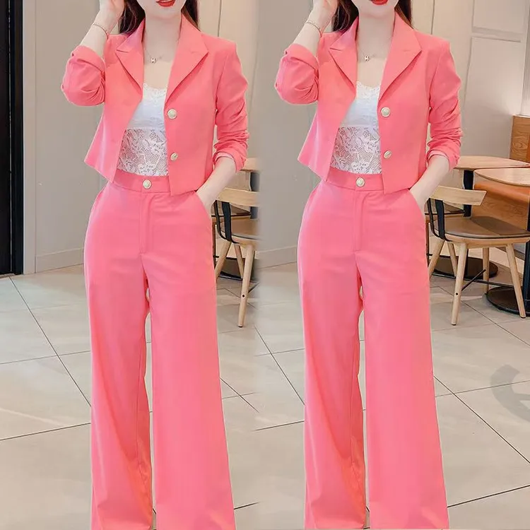 时尚高级感西装套装2025夏季新款气质西装外套+微喇裤一整套