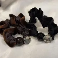 韩国 气质 小众 ins 手工 丝绒边边 珠珠钻 发圈K669