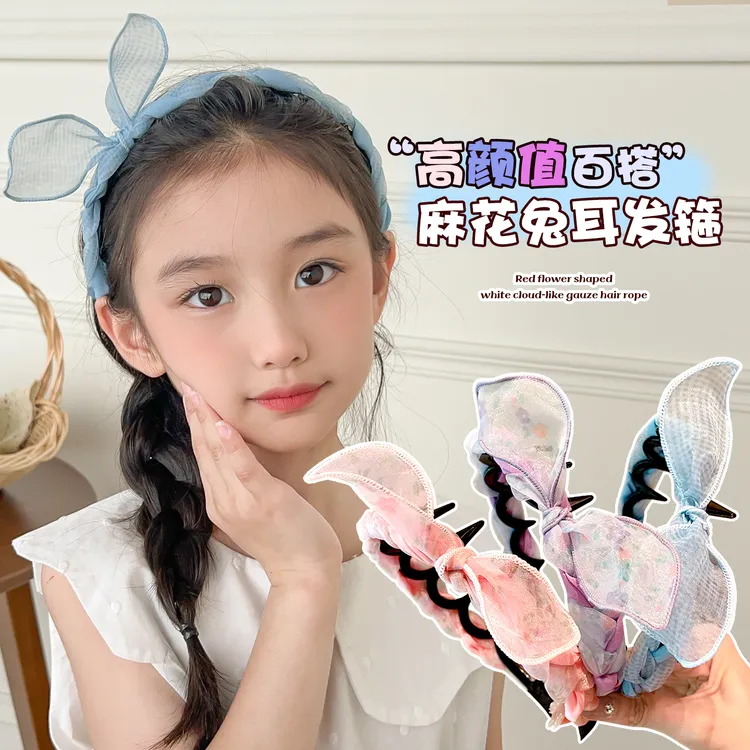 儿童蝴蝶结兔耳发箍女童高颜值不勒头碎发头箍宝宝带齿防滑发卡