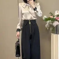 都市风显瘦高腰长袖法式时尚套装衬衫百搭西装小众Y0070