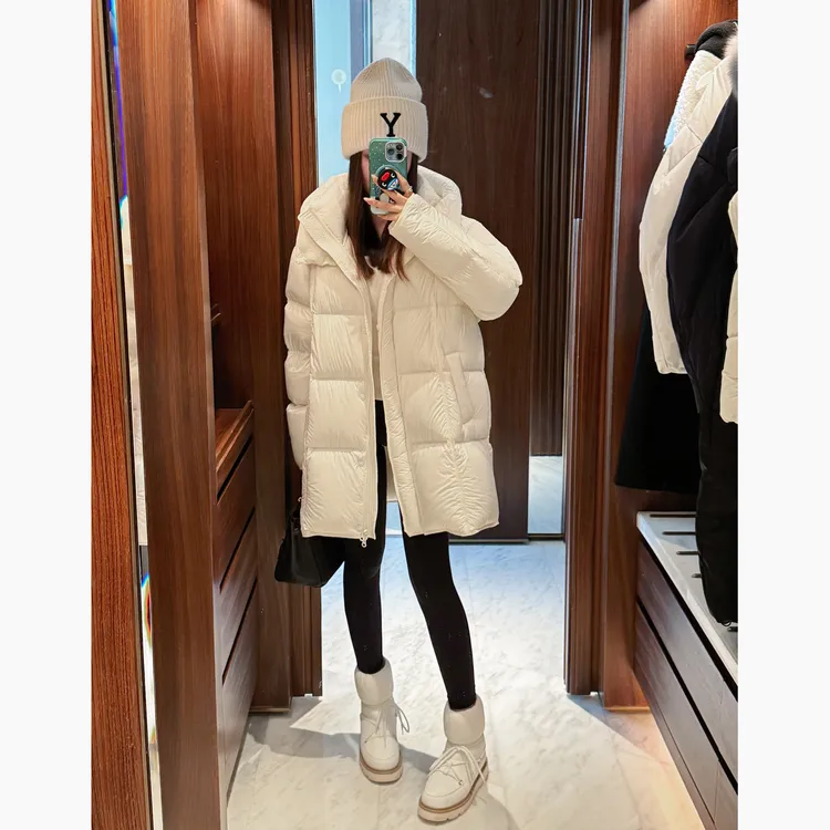 Janie Yee”顶奢·中长鹅“ 白鹅绒连帽女冬款羽绒服外套女冬24A2057