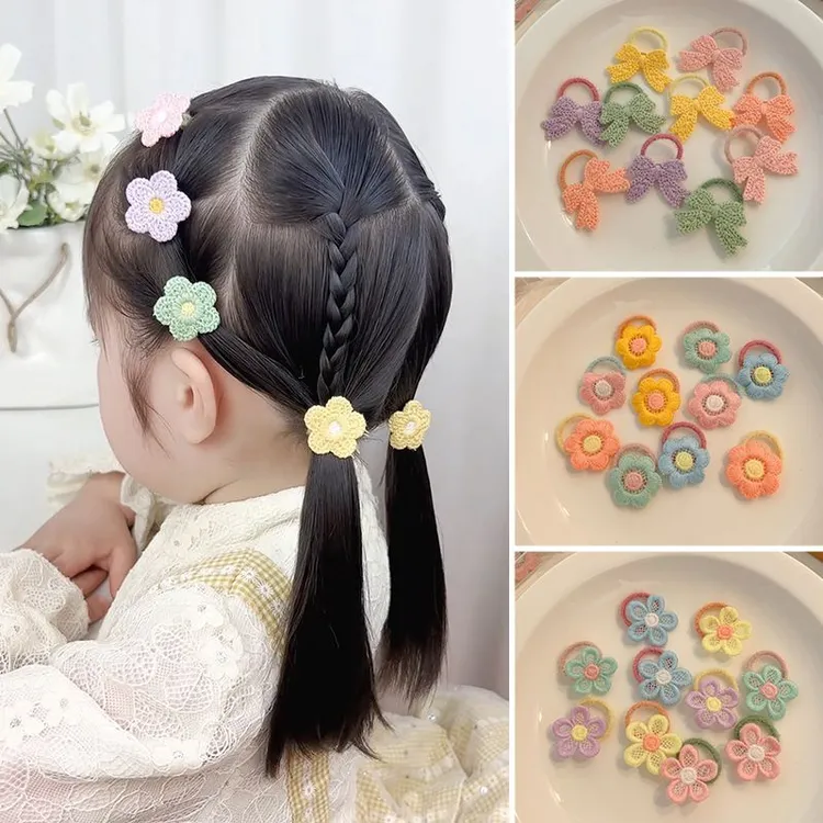 女宝甜美刺绣布花朵毛绒圈小皮筋不伤发布花拇指发圈女童小花头绳
