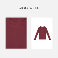 ARMS WELL王囡囡 酒红色薄款圆领后中线长袖T恤 S54