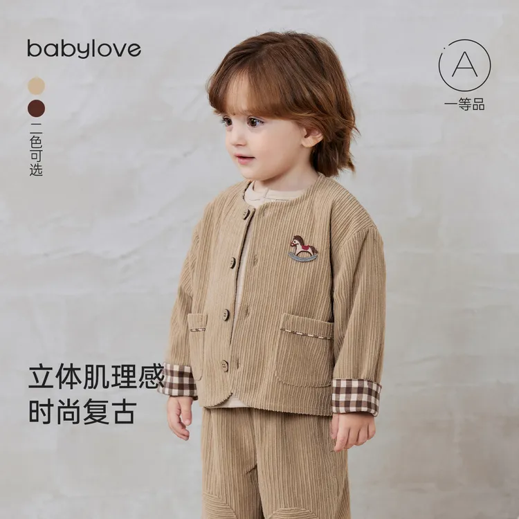 babylove婴童灯芯绒外套秋季长袖复古风开衫男女宝宝外穿百搭上衣