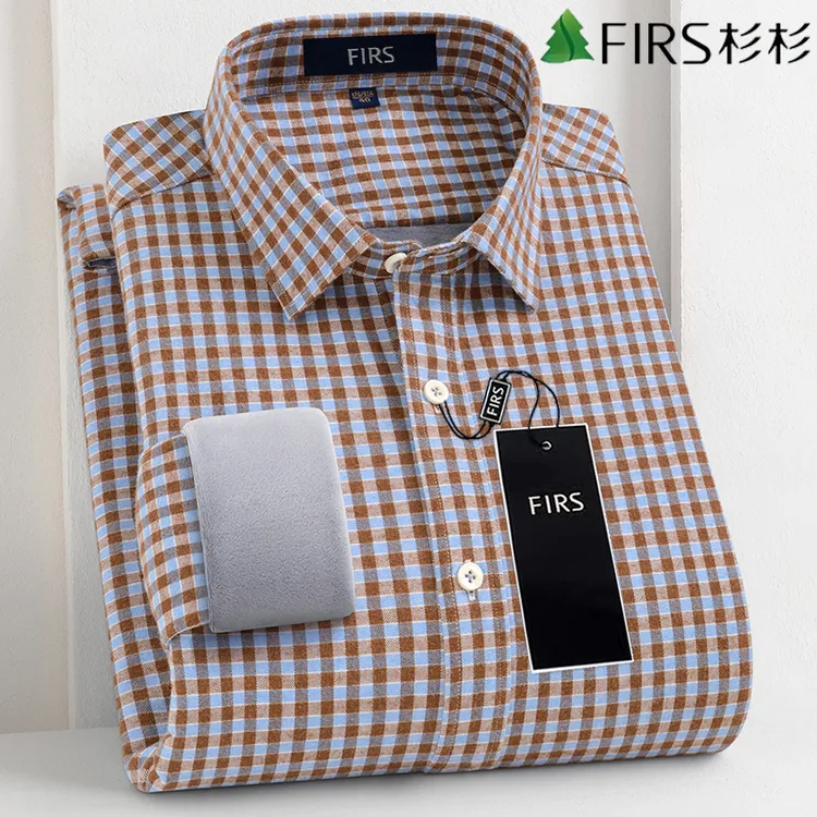 杉杉中年加绒长袖保暖格子衬衫外套男士高级感加厚宽松休闲爸爸装