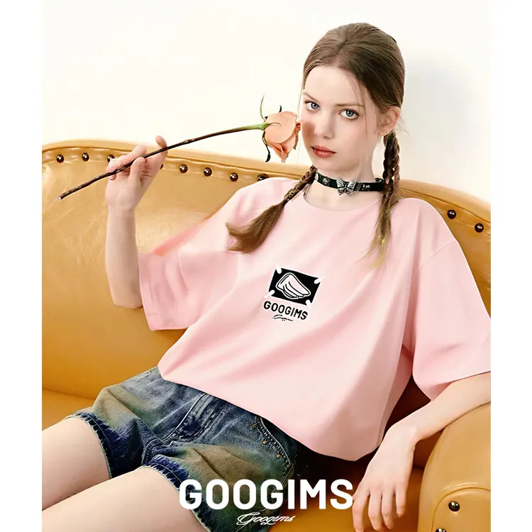 韩国Googims多巴胺美式短袖t恤印花男女复古宽松潮牌纯棉休闲上衣