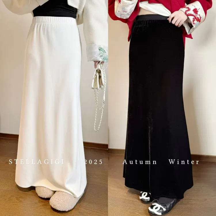 SG / 郭幂幂 AW 复合超柔纸片裙 松紧腰加厚丝绒鱼尾裙Q-20253097