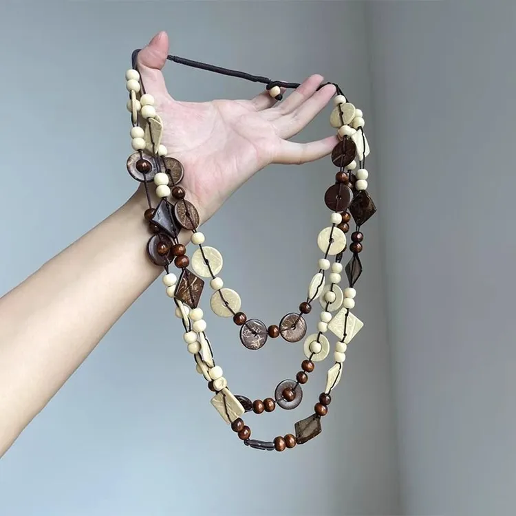 非金属木质项链 波西米亚风多层椰壳项链新款复古小众高级毛衣链