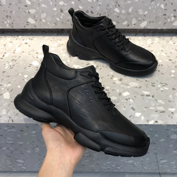 真皮休闲皮鞋男士加绒冬季棉鞋户外运动休闲鞋黑色轻便男鞋潮鞋