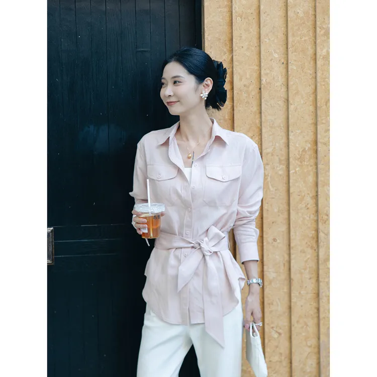 CHENSMCHEN  纯色翻领长袖衬衫女早秋通勤气质显瘦衬衣CSC5097SL