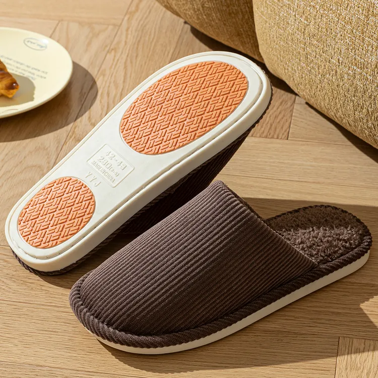 日式静音地板棉拖鞋男士秋冬季新款居家防滑久穿不累包头棉拖鞋女