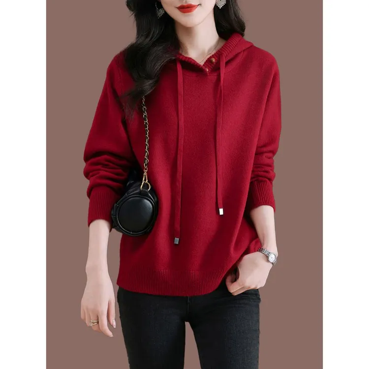 皮尔卡丹今年流行的秋冬连帽毛衣针织衫女短款洋气休闲百搭羊毛衫