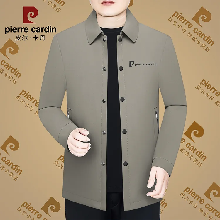 皮尔卡丹春秋季新款男士休闲翻领夹克外套中年行政夹克风衣男装