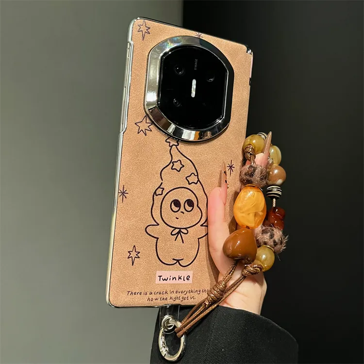 适用华为MateX7手机壳翻毛皮棕色线条高帽小人mateX6典藏版x5女款