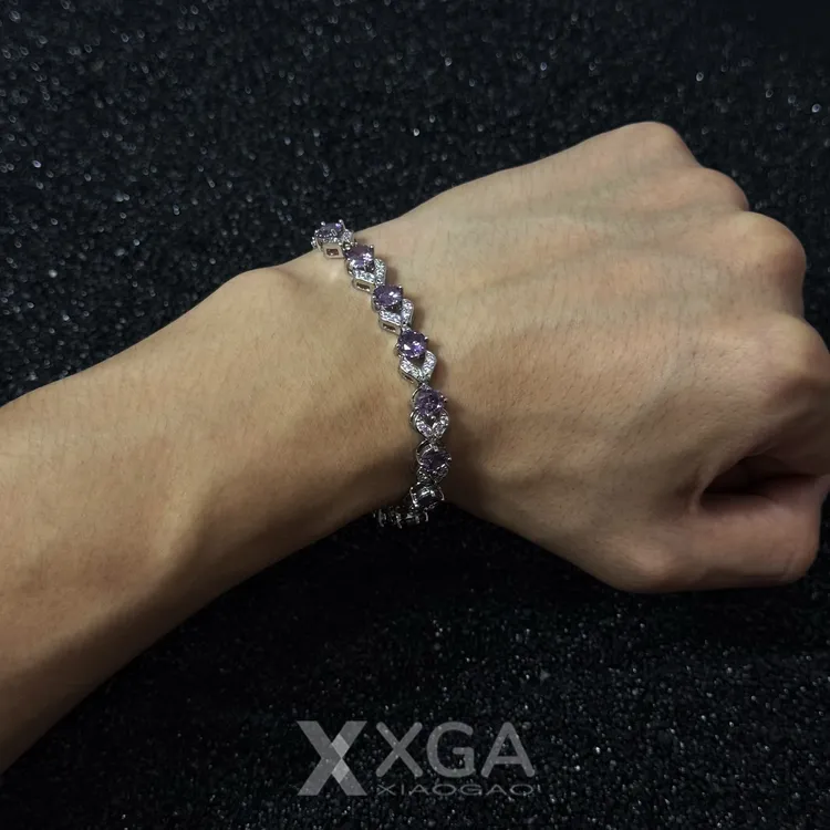 铜合金合成锆石手链 异形冰蓝限定色网球手链小众时尚百搭男女款