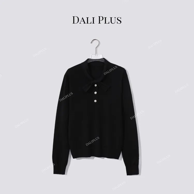 DALI PLUS“100精纺羊毛”鸵鸟颗粒蝴蝶结针织上衣-D5MM2482