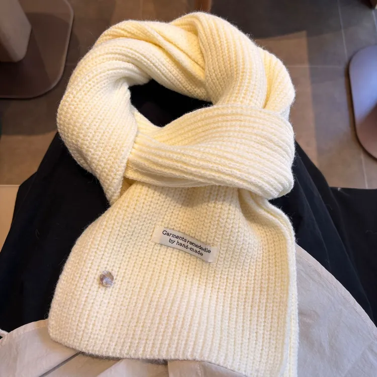 韩系羊毛混纺针织毛线围巾女秋冬氛围感显白加厚保暖纯色围脖情侣