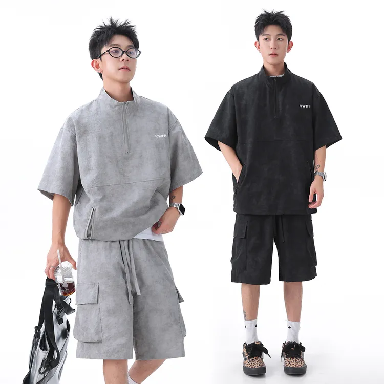 K•WEH夏季新款男士透气休闲套装扎染短袖短裤薄款情侣套装潮百搭