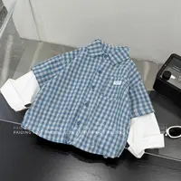 阿卷春秋装儿童韩版时尚格纹拼接休闲翻领长袖衬衫上衣HCXZ4494