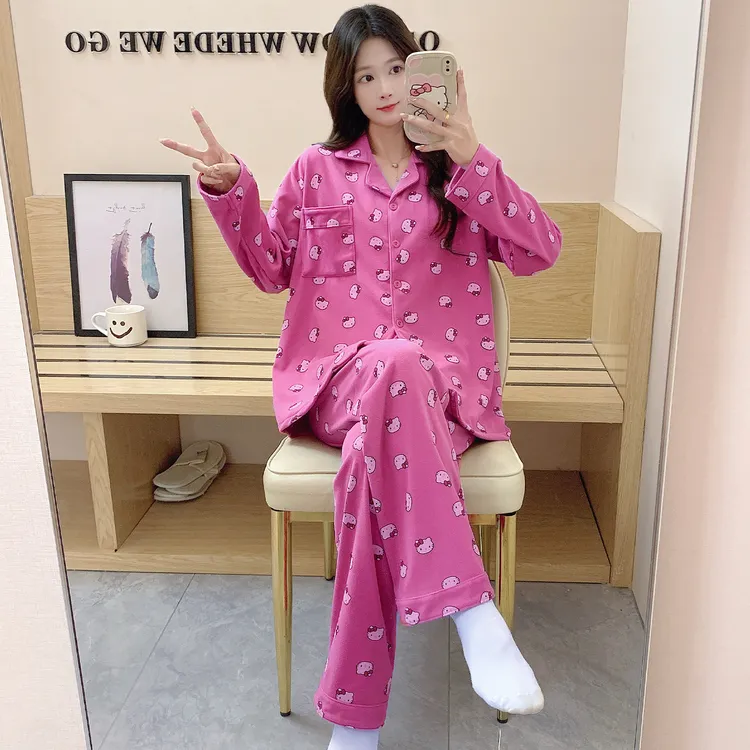 韩版卡通秋冬季睡衣女长袖长裤ins风冬季德绒女大学生家居服套装