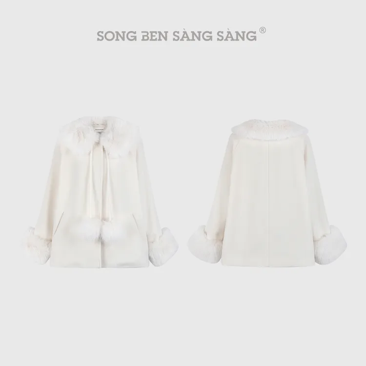 松本丧丧秋冬富家千金高级感毛毛短款双面呢子斗篷外套B254N0015