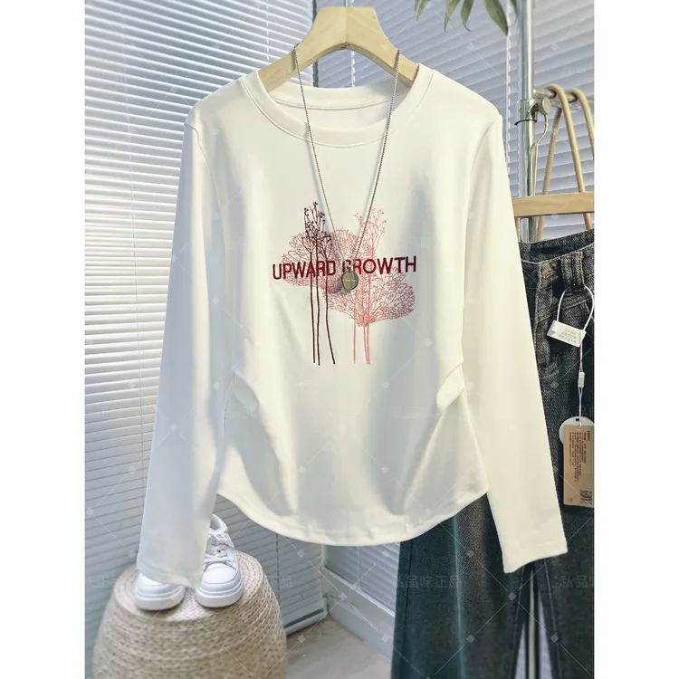 （纯棉春秋冬三季可穿）私品味2025长袖白色打底衫女内搭t恤W83098