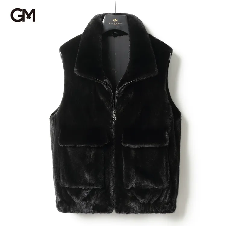 GUSS MART/戈斯迈特丹麦天鹅绒整貂水貂皮草马甲男士背心立领