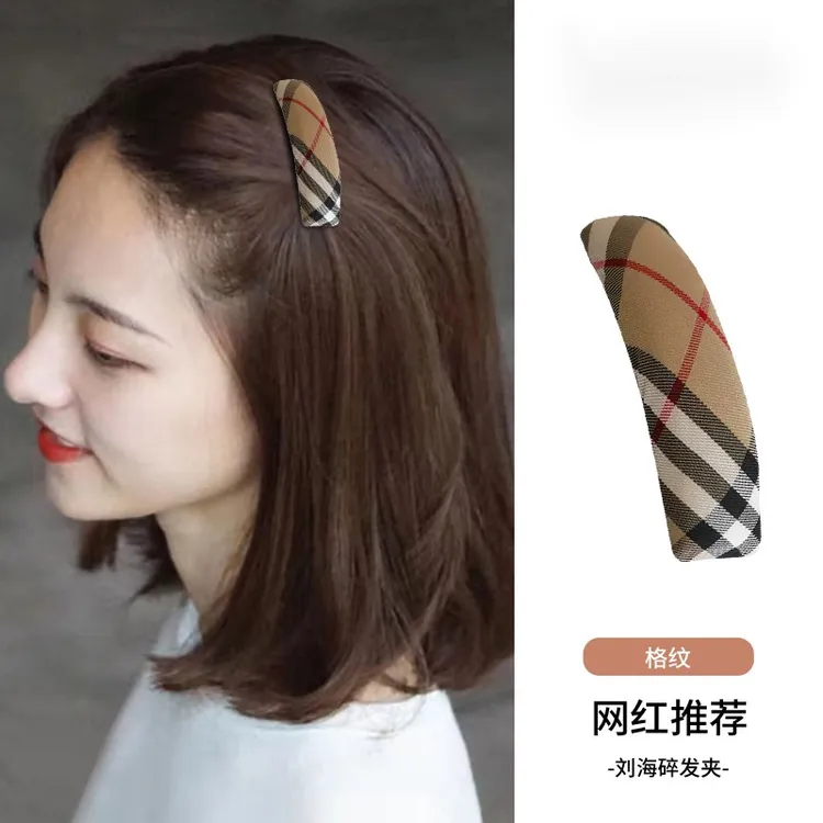 韩国复古格纹布艺边夹侧边刘海夹格子新款2025新款bb夹子头饰