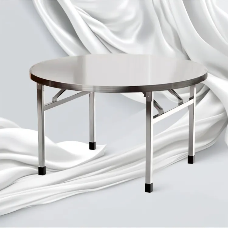 大圆桌不锈钢厚实可折叠家用饭店用餐圆形桌子轻奢风格吃饭桌